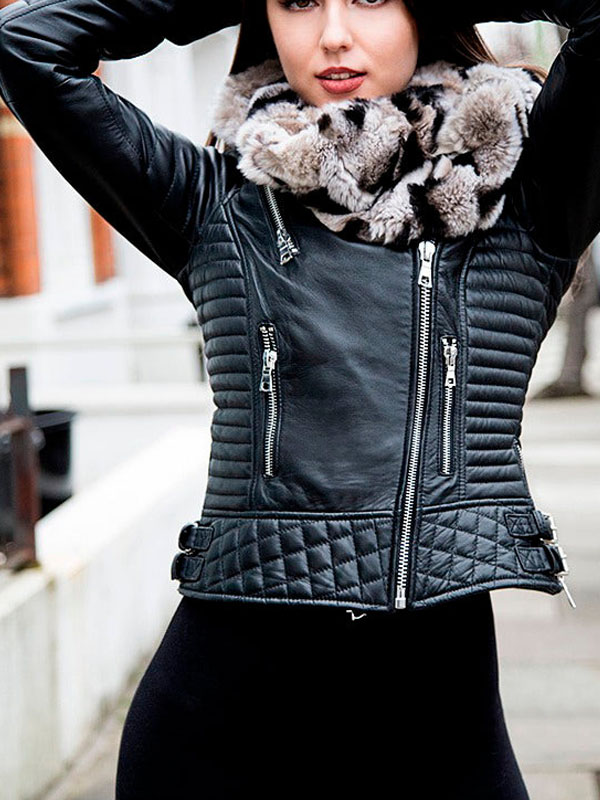 Quilted Black Leather Motorcycle Jacket