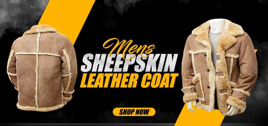 Mens Sand Brown Sheepskin Leather Coat
